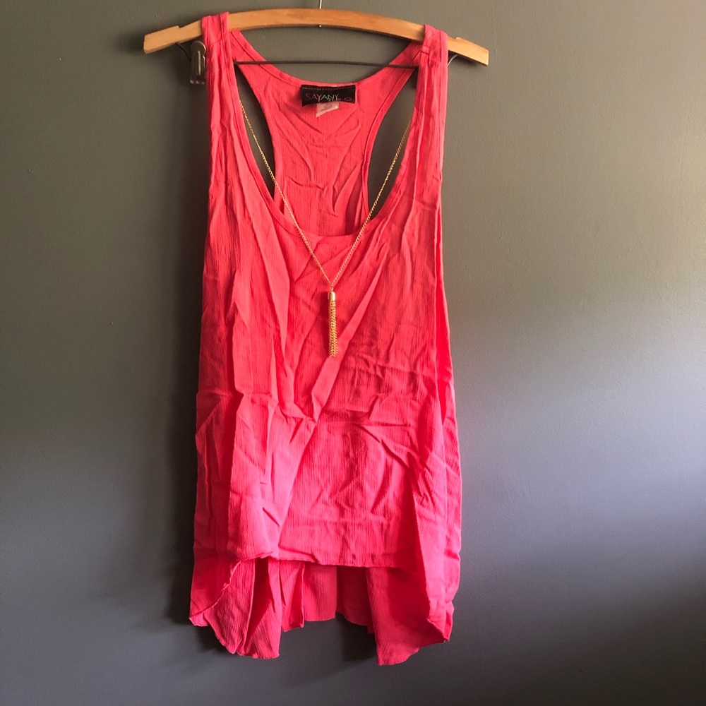 Say Anything Pink Tank with Gold Necklace